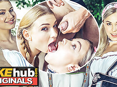 FAKEhub - Horny platinum-blonde Oktoberfest femmes have orgasmic three way after soiree