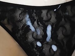 A quick jizz flow on dark-hued undies