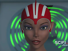 Sci-Fi lust. 3d space ladyboy plays with