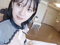 A Japanese sweetheart with dark-hued hair, and moreover big tits, after a blowjob, she shoots a load in her mouth, uncensored