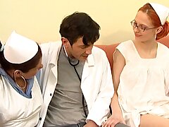 Threesome with 2 youthfull nurses and