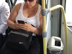 Cougar tits bouncing on the bus