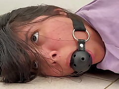 Ball Gagged Dame Struggle In Shoeless