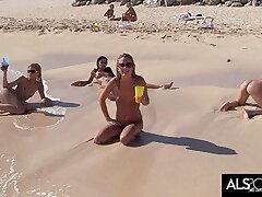 6 Horny Lesbians Go At It On A Public Beach