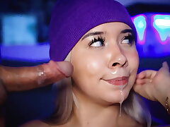 Light-haired with a face total of hot cum keeps fellating her guy's manmeat so he tears up her again